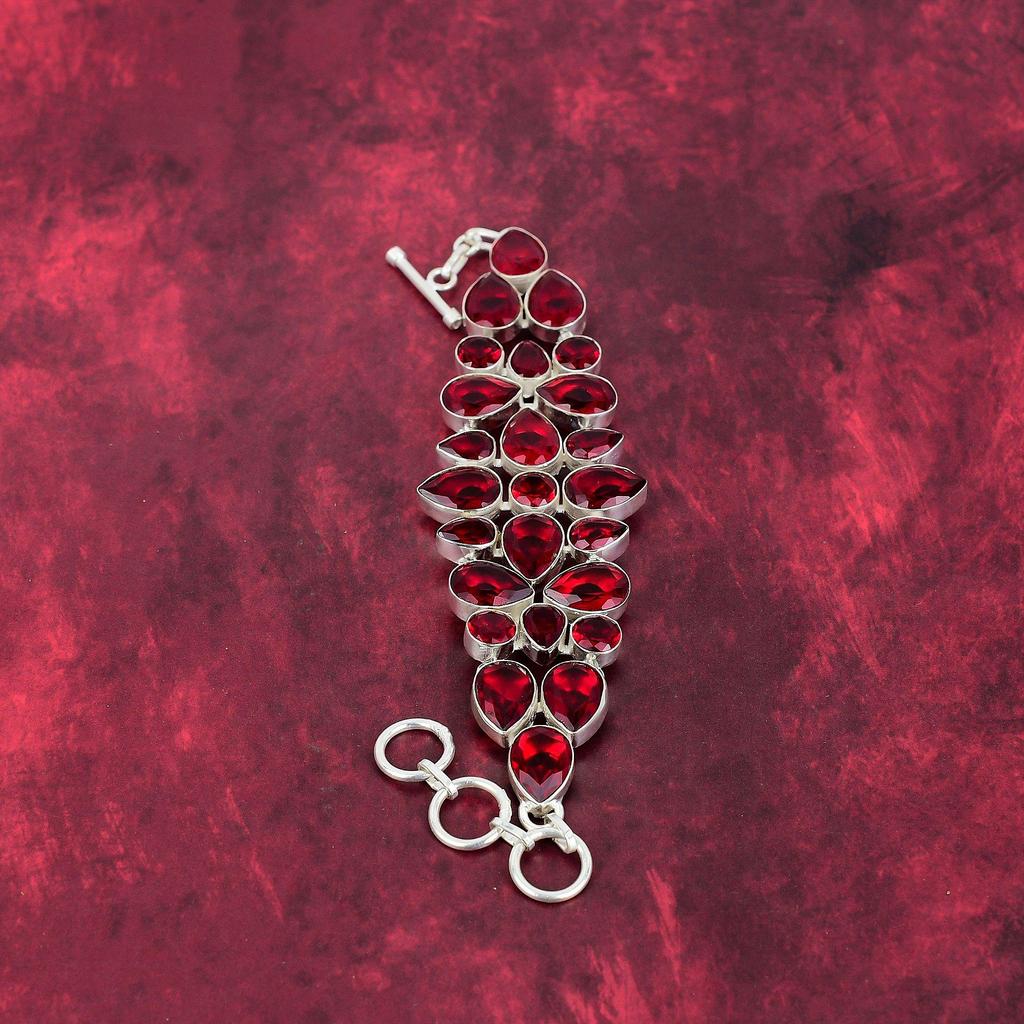 Rotes Granat Armband, 925 Sterling Silber Edelstein Schmuck, handgefertigtes Armband zum Muttertag