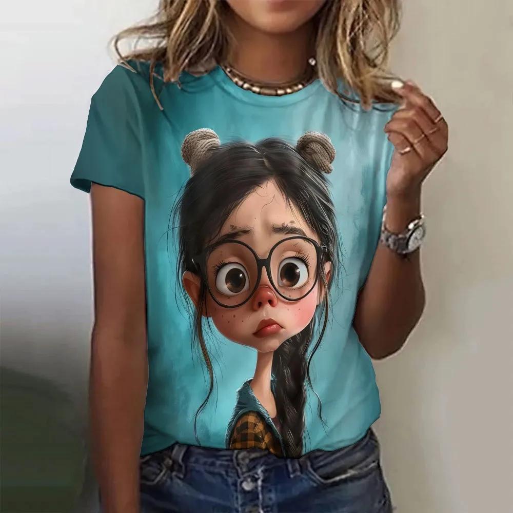 Summer Women's T-shirt Anime Girl Pattern Printed Casual Short Sleeve Hoodie Fashion Street Wear Cute Girl T-shirt Women's Wear