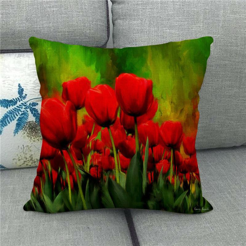 Watercolor Painting Of Beautiful Tulips Digital Printing Short Plush Pillow Covers For Car Sofa Office Cushion Cover Home Goods