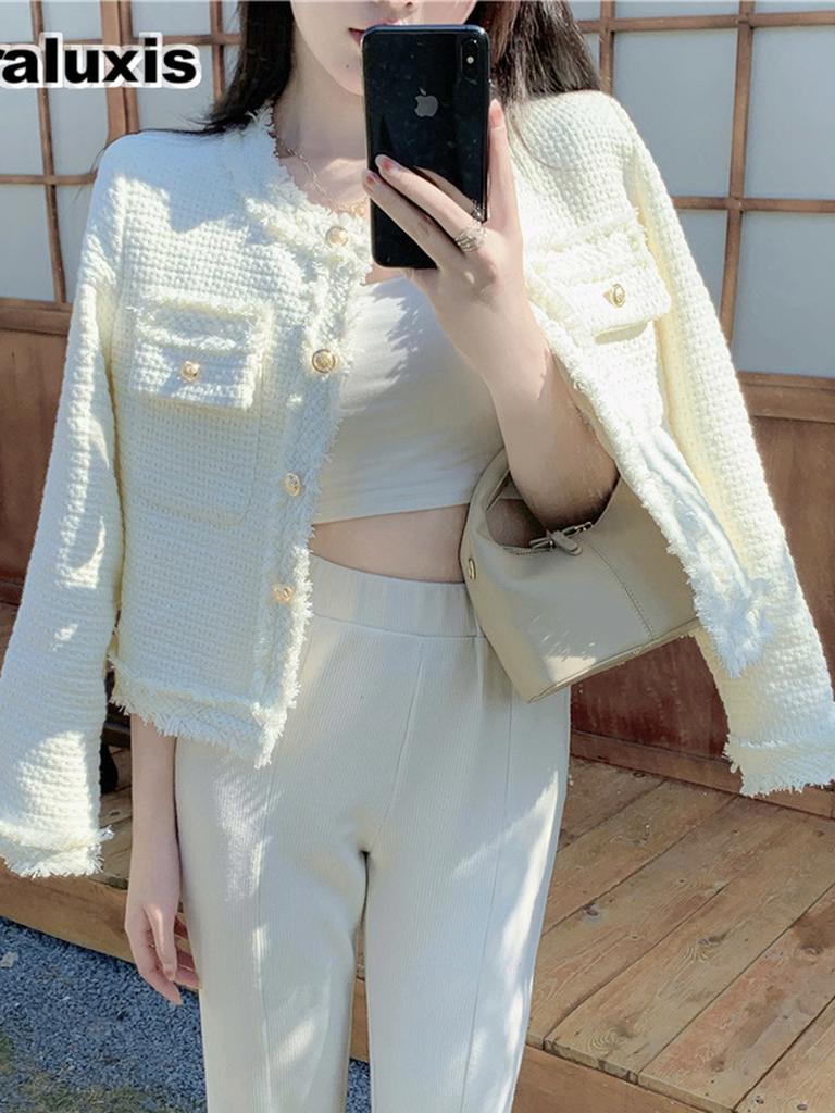 Year Spring Autumn Versatile White Small Fragrance Wind Jacket Women Special Design Slim Fit Trendy Top