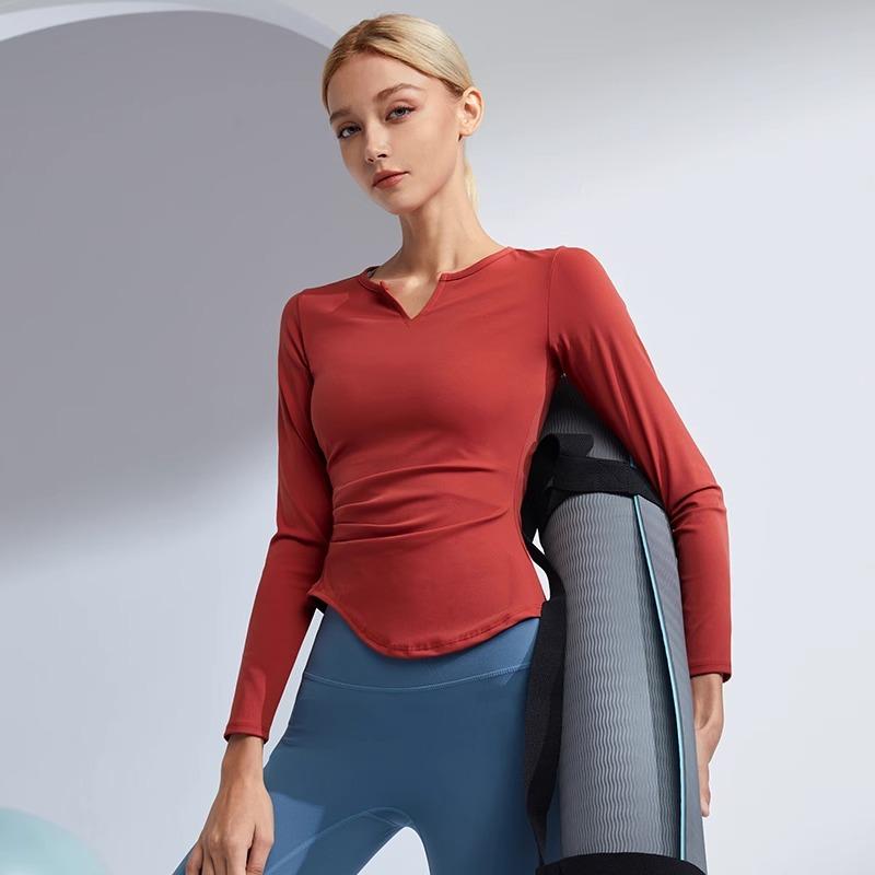 Sports Tops Women's V-Neck Stretchy Quick Dry Yoga Clothing Training Long Sleeve Tight Slim Fitness Clothes