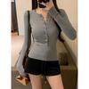 Women S Slim Fit Crew Neck Long Sleeve T Shirt Button Detail Casual Top