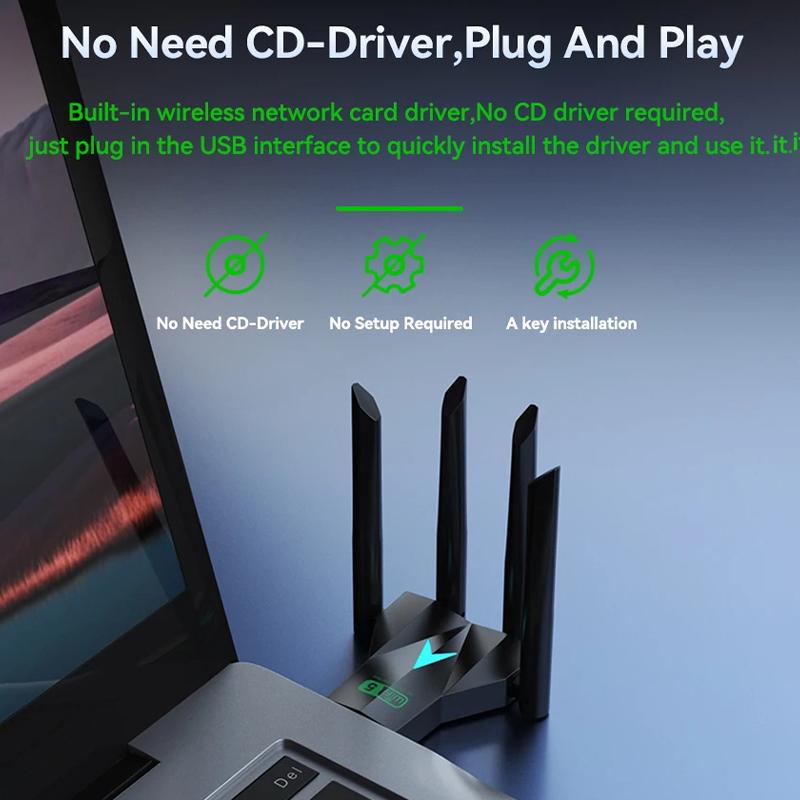 Dualband 1300Mbps WLAN USB-Adapter 2,4 GHz / 5 GHz Wi-Fi Dongle USB 3.0 802.11ac 4-Antennen Drahtloser Empfänger für PC/Laptop Treiberlos