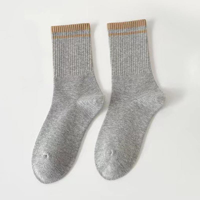 Men's and Women's Matching Solid-color Cotton Mid-calf Socks, Versatile Striped Long Socks, Sporty and Casual, Trendy Sports Socks, Cotton