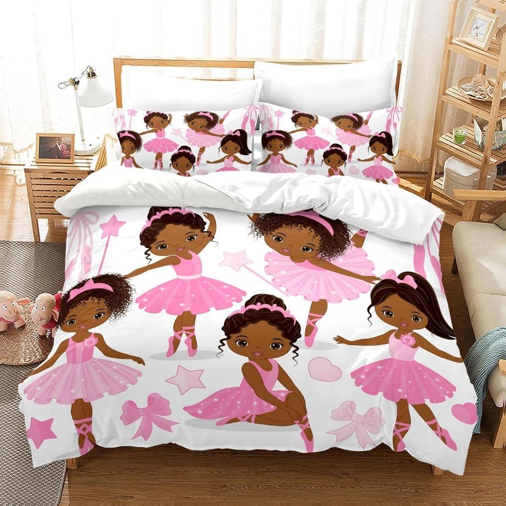 Ballet Girl Pink Cute Ballet Girl Bow Bed Sheet Set, Children's Girl, Breathable and Soft Microfiber Duvet Cover with Pillowcase