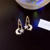 European & American Heart Ear Cuff & Asymmetrical Star-Moon Tassel Earrings with Micro-set Diamonds for Women