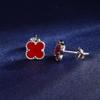 Orecchini a bottone multicolore in argento sterling 925 con quattro foglie di fiori, conchiglia bianca, malachite, agata nera, turchese rosso, occhi di tigre