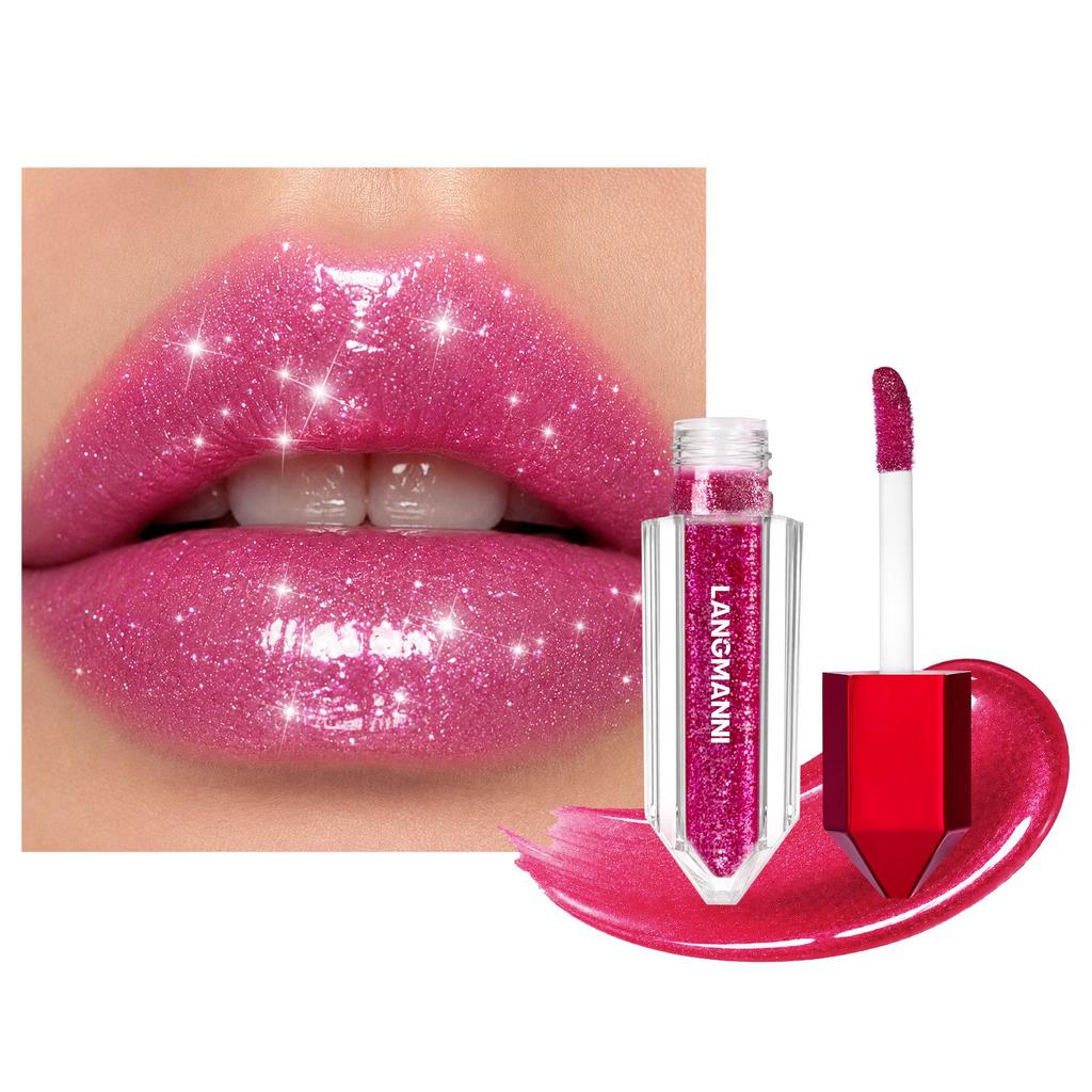 LANGMANNI Twelve-Color Lip Gloss & Lip Oil Gift Box with Diamond Design Flip-Top.