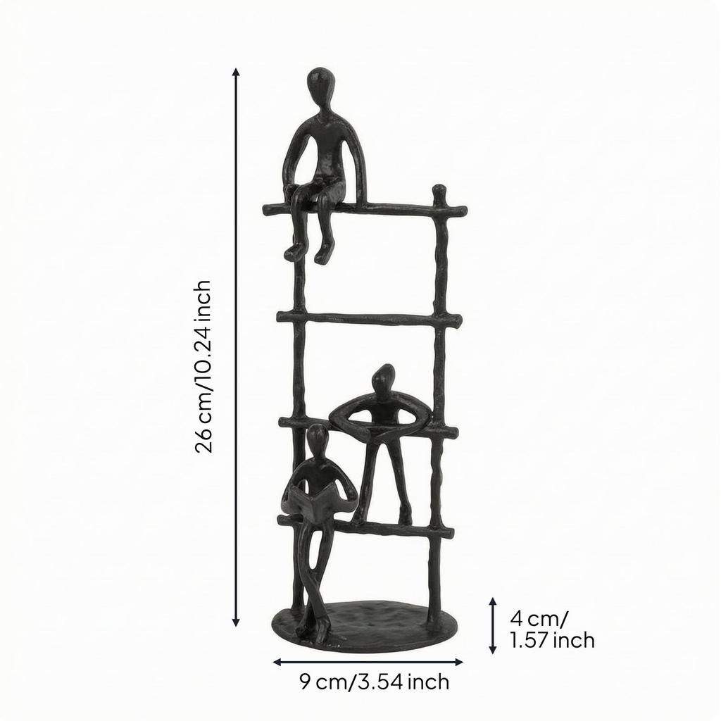 Ladder Frame Figurine with Reading Figure Sculptural for Study
