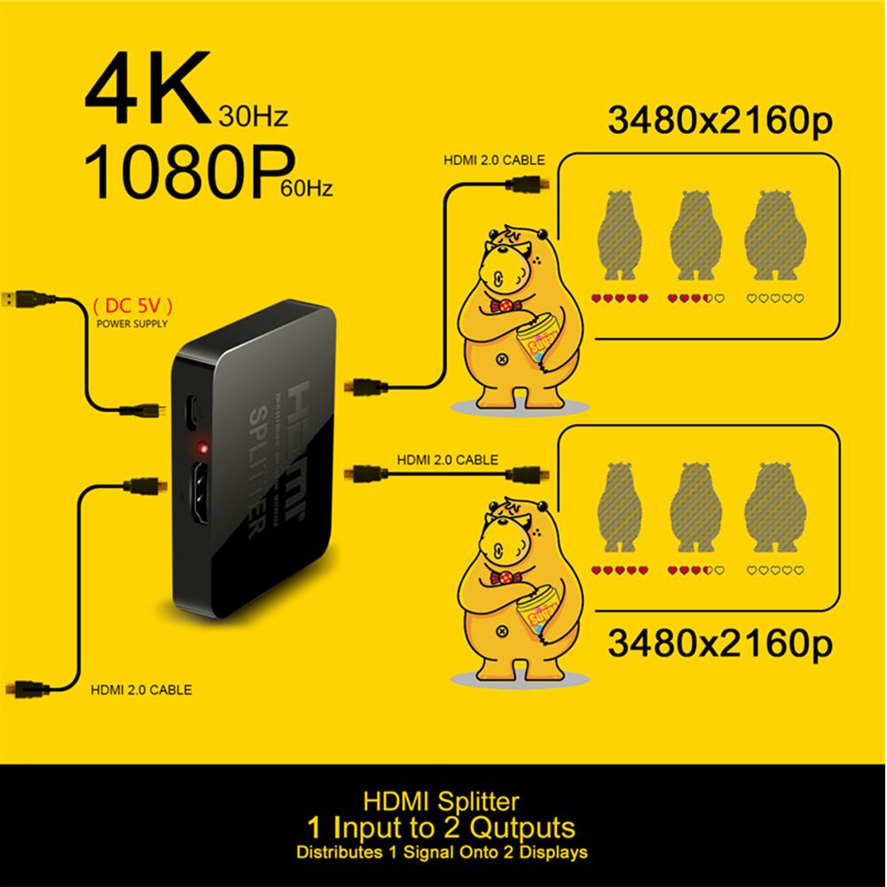 4K HDMI Splitter 1x2 1x4 HDMI Switch 1 In 2 Out Video Distributor Splitter 1080P Dual Display for TV PC Laptop Monitor Projector