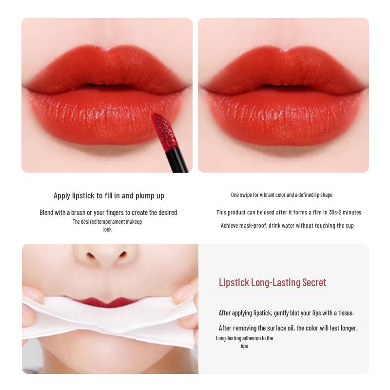Lan Yi Dewy Velvet Matte Lip Tint - Non-Stick, Non-Fading, Carrot Bean Paste Shade