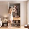 Hinged door wardrobe, 90 x 50 x 200 cm, with 1 clothes rail, 1 drawer and 4 doors, for bedroom, hallway, children's room or office, light oak