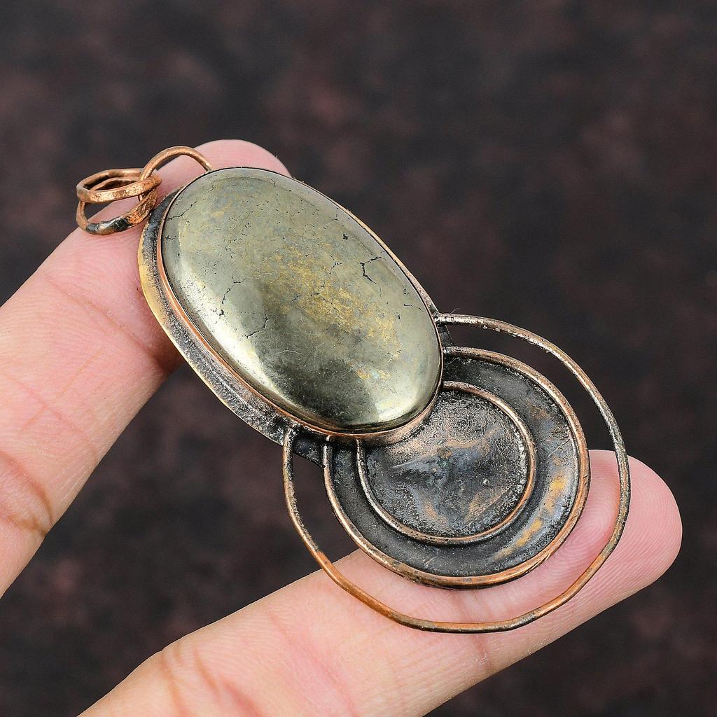 Pyrite Gemstone Pendant Copper Pendant Handmade Pendant Pyrite Jewelry Fashionable Pendant Dainty Copper Jewelry Gift For Mom Decent Pendant