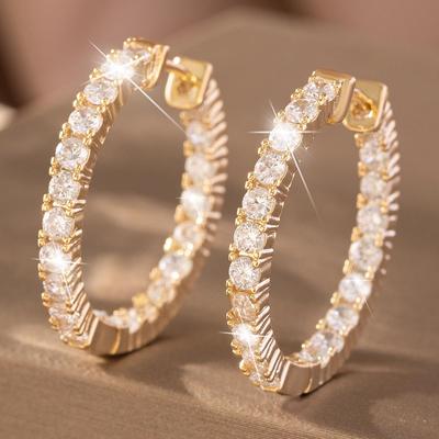 Fashionable Zircon-Studded Copper Hoop Earrings