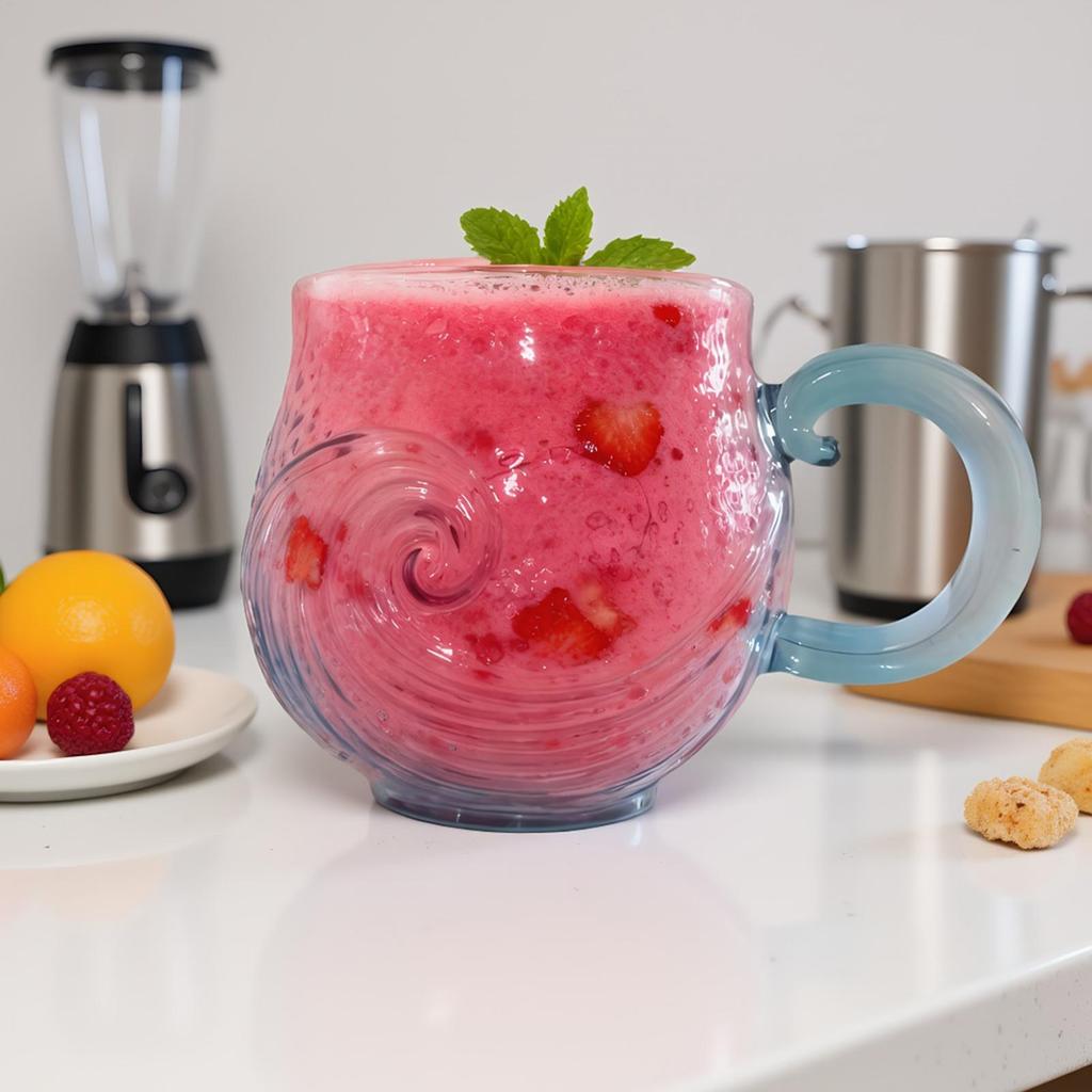 Glass Drinking Cups Wave Ergonomic Grip Reusable Sea Glass Coffee Mug Drinking Cups For Tea Milk Water Beverage Wine Hot Cold
