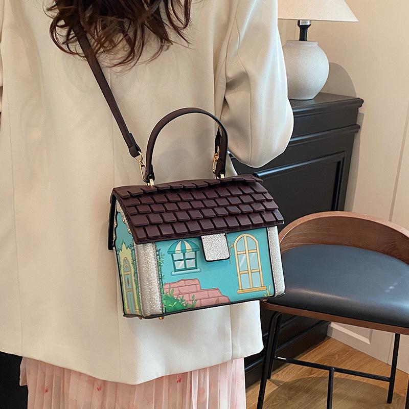Personality funny house bag women 2025 new Mori fashion niche shoulder bag cartoon fun messenger small square bag