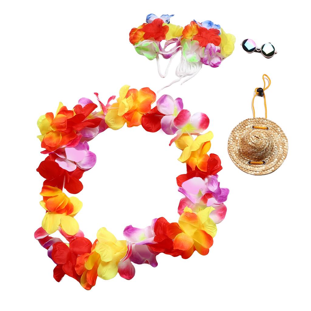 Porch Goose Summer Outfit with Straw Round Hat Wreath Glasses Hawaiian Goose Statue Clothes Costume