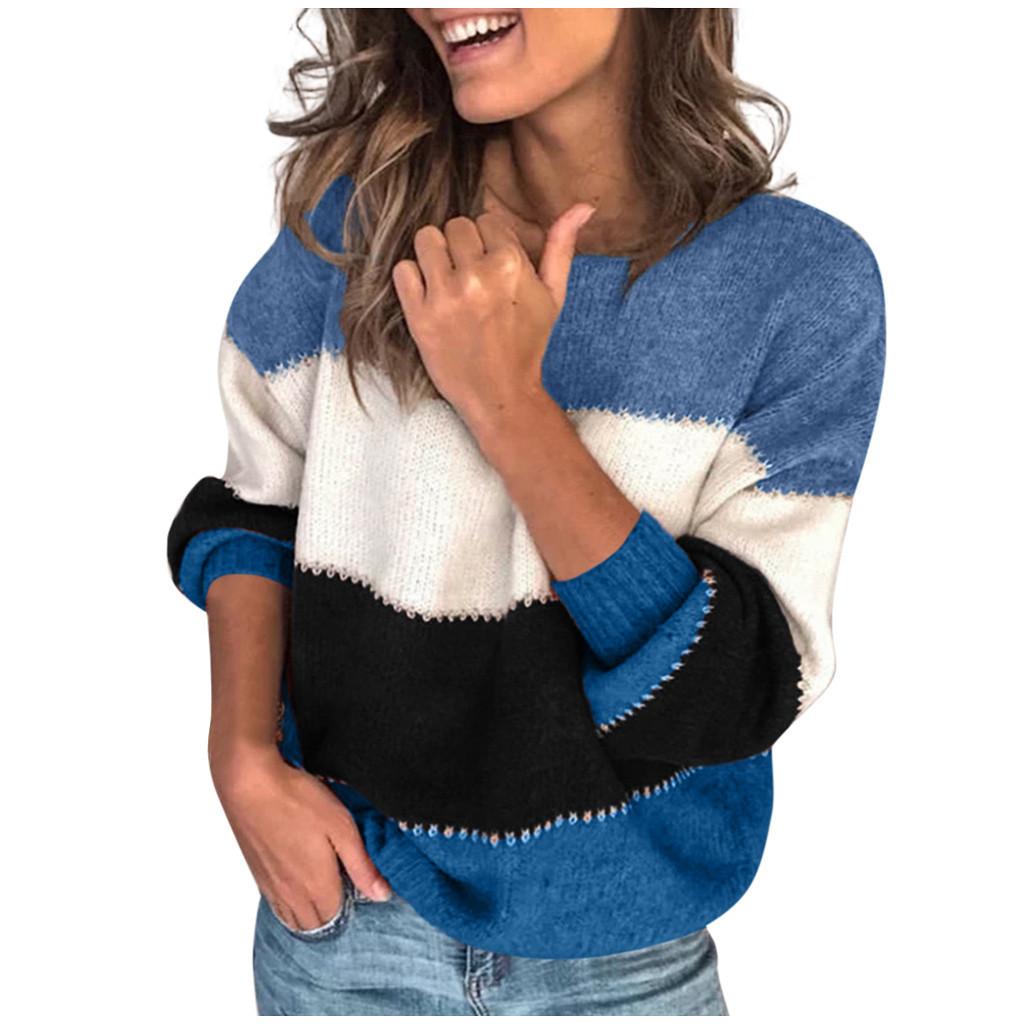And Winter Women New Round Neck Color Matching Comfortable Loose Sweater