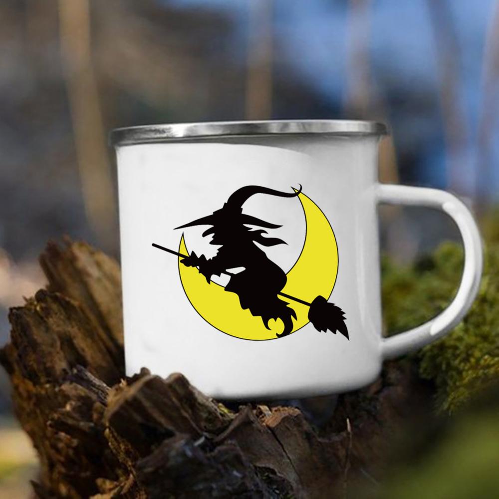Čarodějnice dýně potisk hrnek retro Halloween smaltované ucho šálky Káva Čaj mléko Hrnky párty Kuchyň dekorovat zábavný dárek pro děti