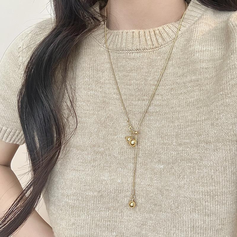 Simple Water Droplet Pendant Necklace For Women Fashion Irregular Metal Smooth Long Y-Shaped Necklace Sweater Chain Jewelry