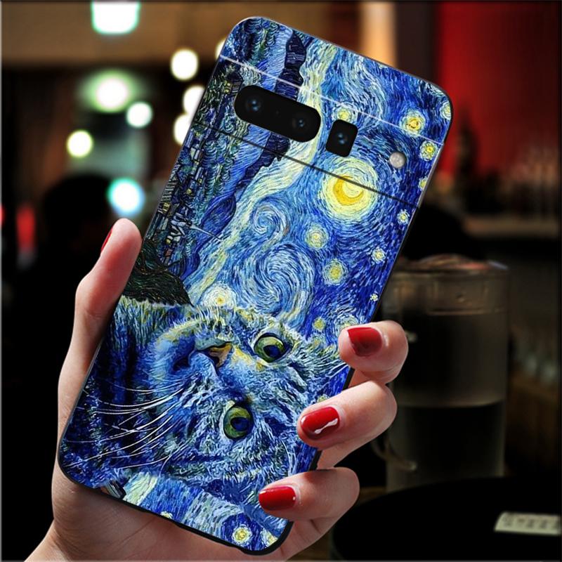 

Phone Case For Google Pixel 10 Pro 9 Pro XL 9A 8 7 6 Pro Pixel 8A 7A 6A Pixel 8 7 6 5 Cat Starry Night Van Gogh Google Pixel 6A