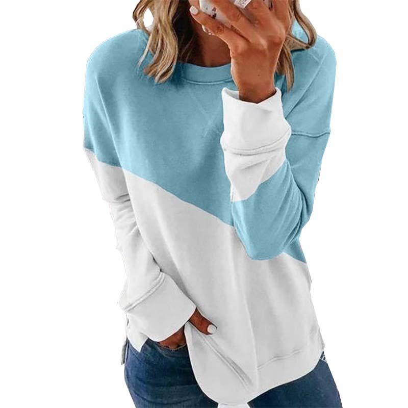 Round Neck Long Sleeve Top Contrast Color Casual Loose Sweater