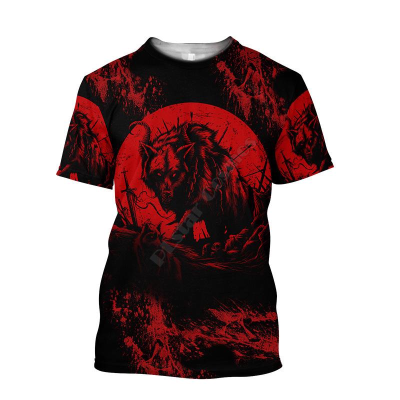 Letnie T-shirty męskie z okrągłym dekoltem i nadrukiem 3D z motywem wilka, modne i codzienne, z krótkim rękawem