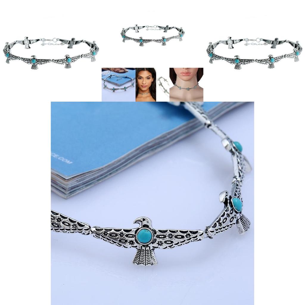 Vintage Art Deco Alloy Choker With Bird Design Artificial Turquoise Decor For Ladies Gift