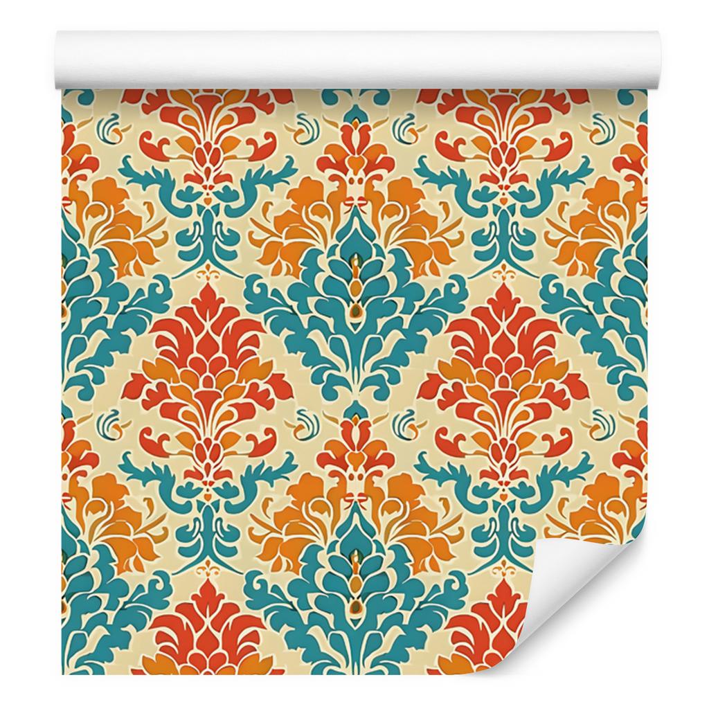 Baroque Damask Wallpaper Peach and Cream 50x1000