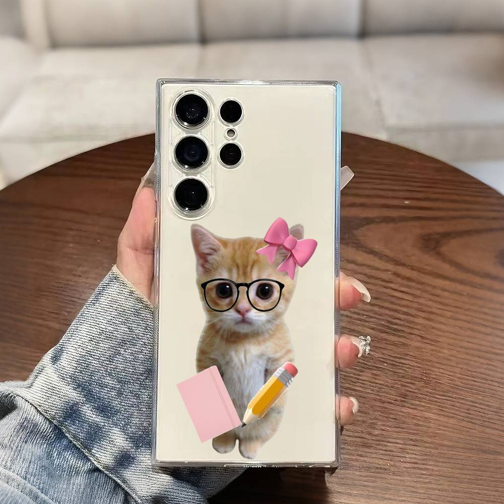 Funny Memes Of CATS Phone Case For Samsung S25,S24,S21,S22,S23,S20,Ultra,Plus,lite,fe,5G Transparent Cover Samsung S10plus