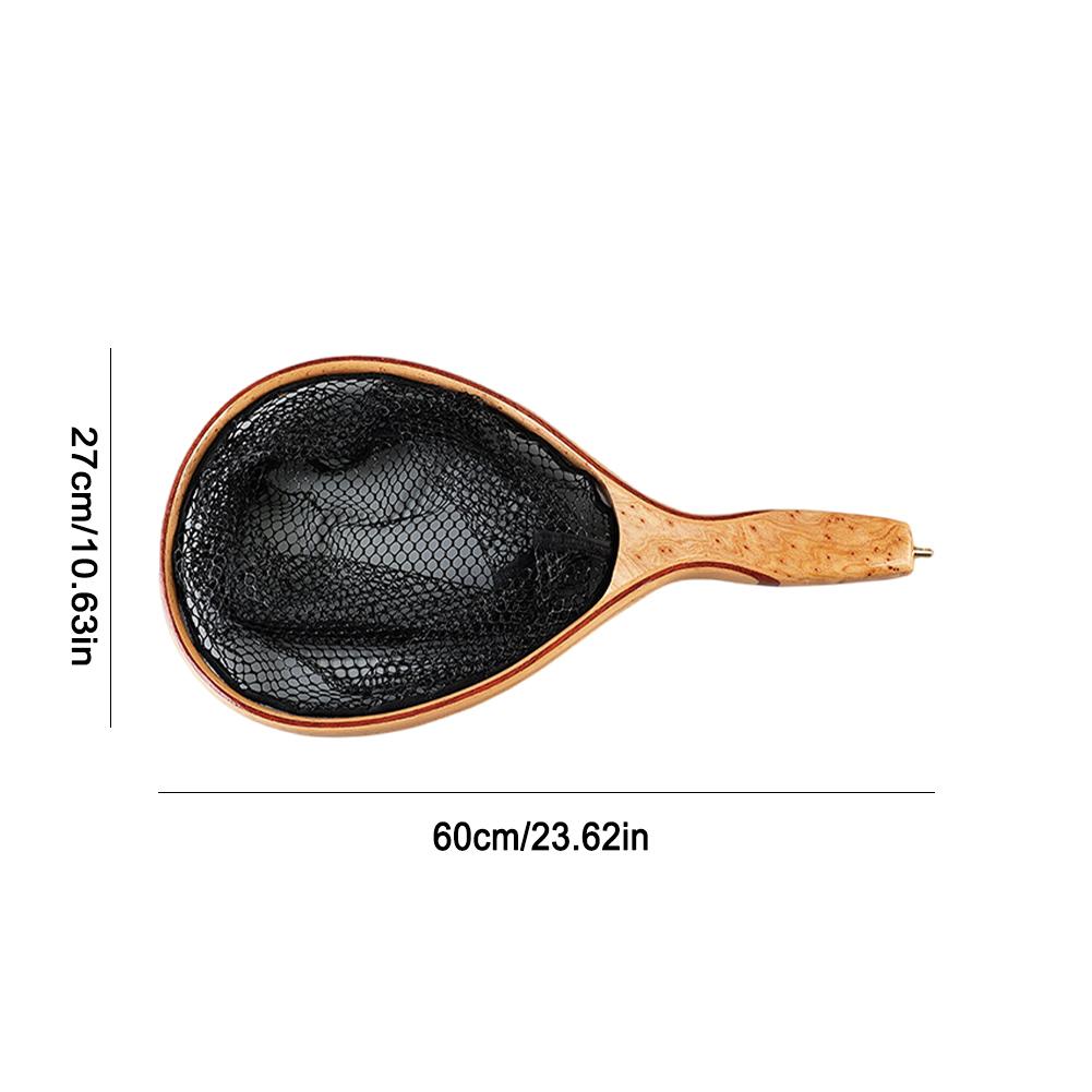 Wooden Handle Fly Fishing Landing Net Soft Rubber Mesh Catch and Release Net Floating Fishing Net Outdoor Fishing Accessories