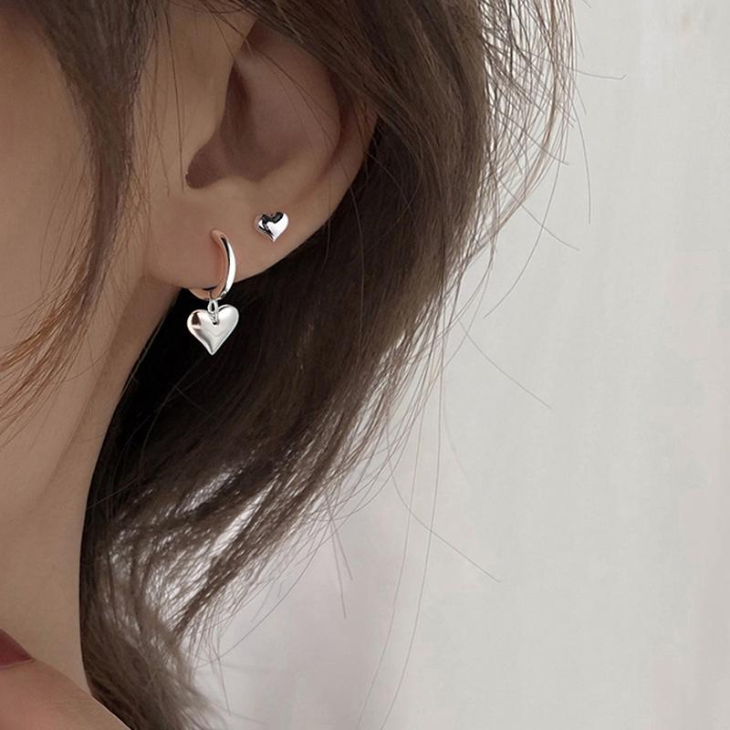 Sweet Heart  Silver Hoop Earrings Charms Stud Earrings Clips Ear Studs Clip Earring Jewelry For Women Girl Earring Gift