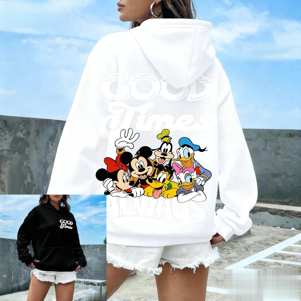 Unisex Disney Mikke Minni Trykket Hettegenser Casual Street Dame Herre Bomull Genser Vintage Tegneserie Genser Høst Mote Topp