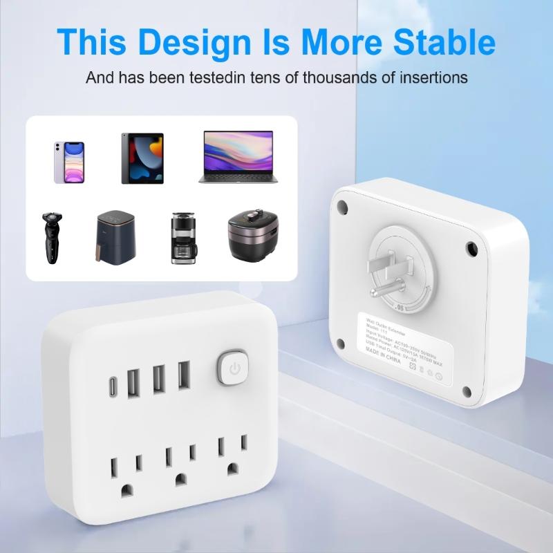 Multifunction US Standard Plugs Adapter with 3 Outlets 3 USB Port Plus 1 Type C Port Converters  for Travel