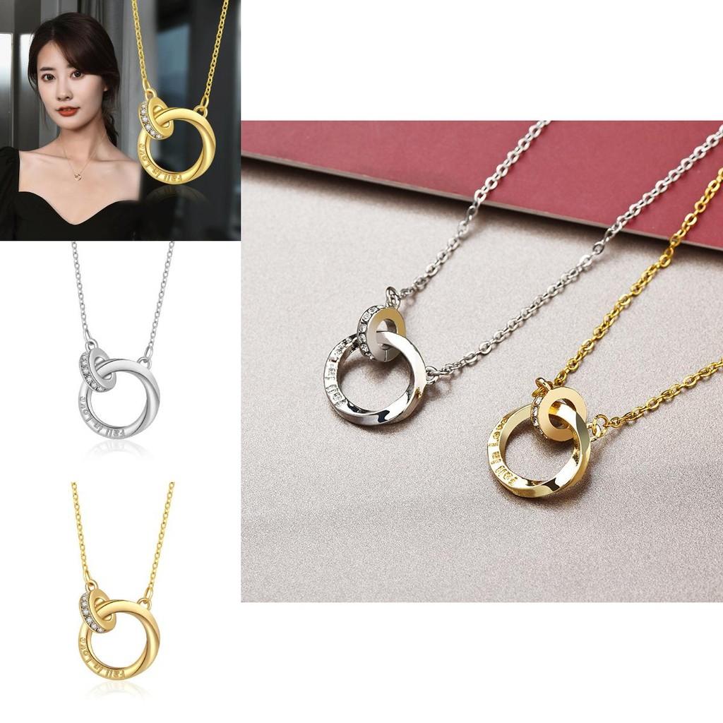 Contemporary Steel Titanium Double Ring Necklace For Women With Stunning Geometric Pendant For Occasion Any