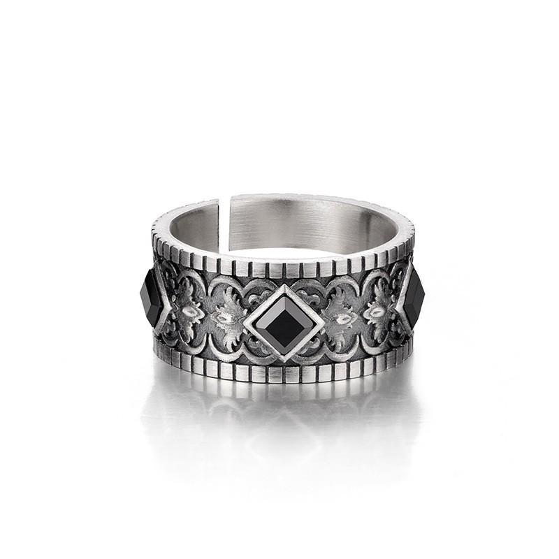 Adjustable Open Ring Men Women Vintage Iris Flower Design Geometric Sterling Plated Copper Band