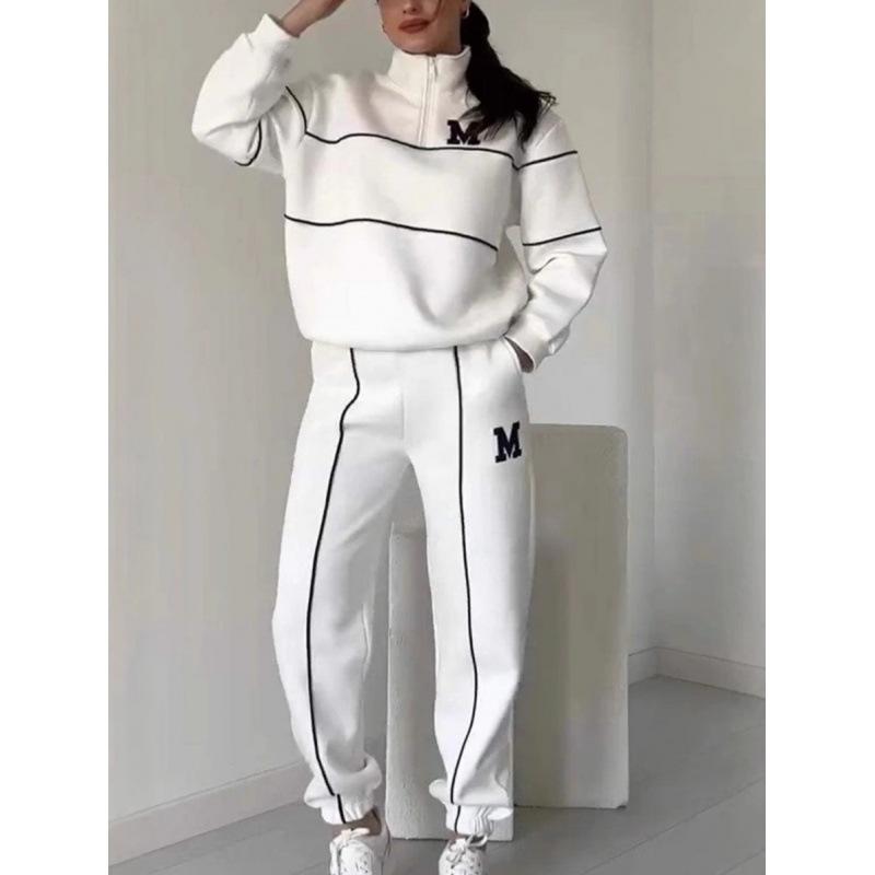 Spring and Autumn Sweater Letter Long Sleeve Pants Casual Sports Suit Wholesale Large Size