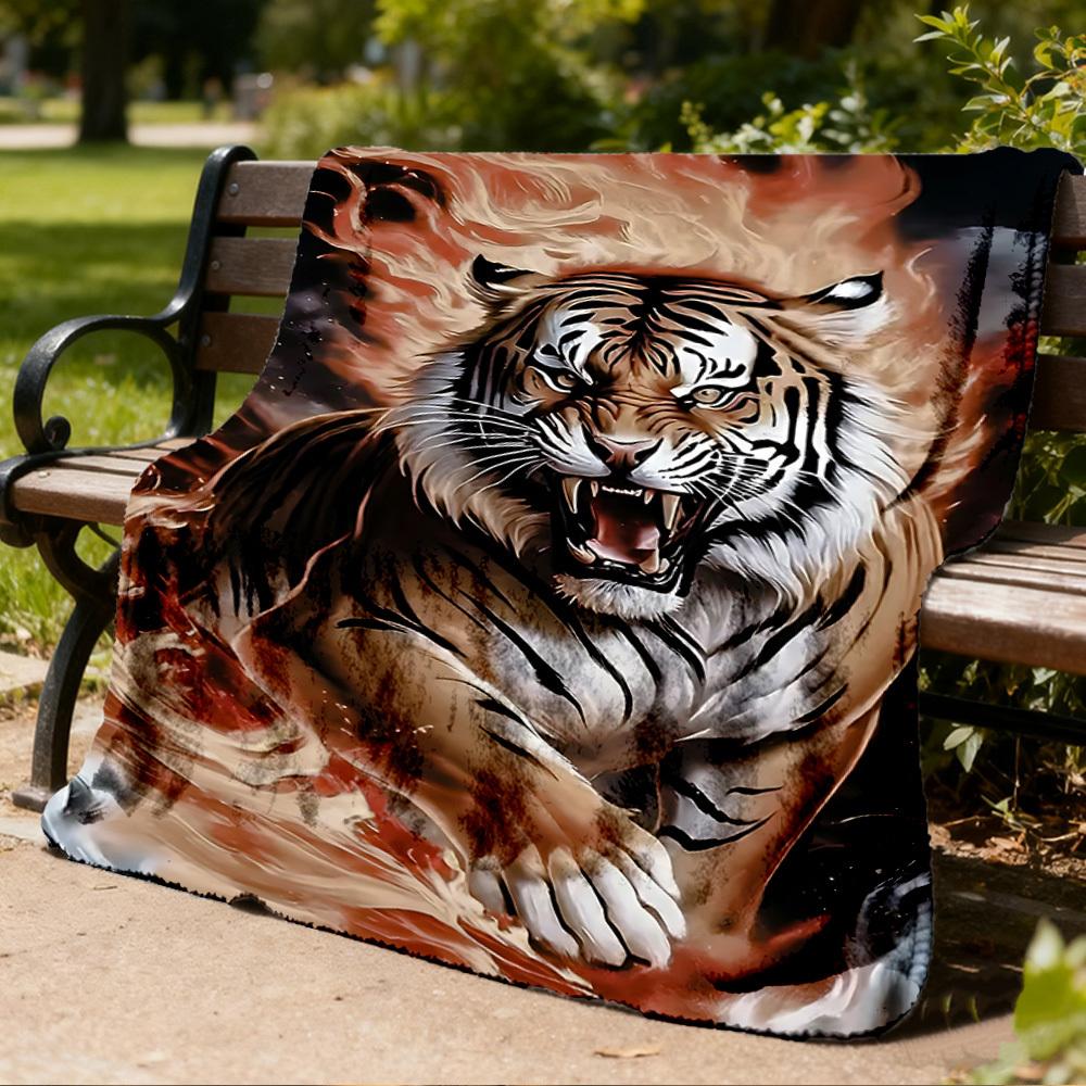 1pc Tiger Flame Design Print Outdoor Blanket, Lightweight Polyester,
