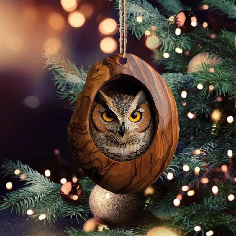 Neue Tier-Weihnachtsornamente 2D Flaches Acryl Vogelanhänger Eule Eichhörnchen Hase Anhänger Weihnachtsbaumdekoration Xmas Hängend