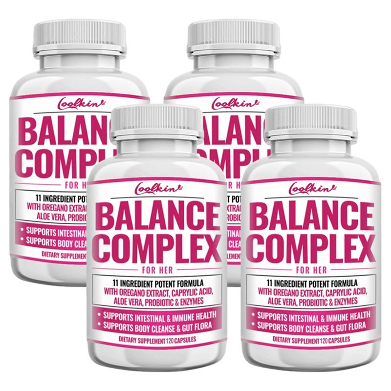 Coolkin Complex Capsules, containing oregano, aloe vera extract, probiotics, and digestive enzymes, suitable for adults.