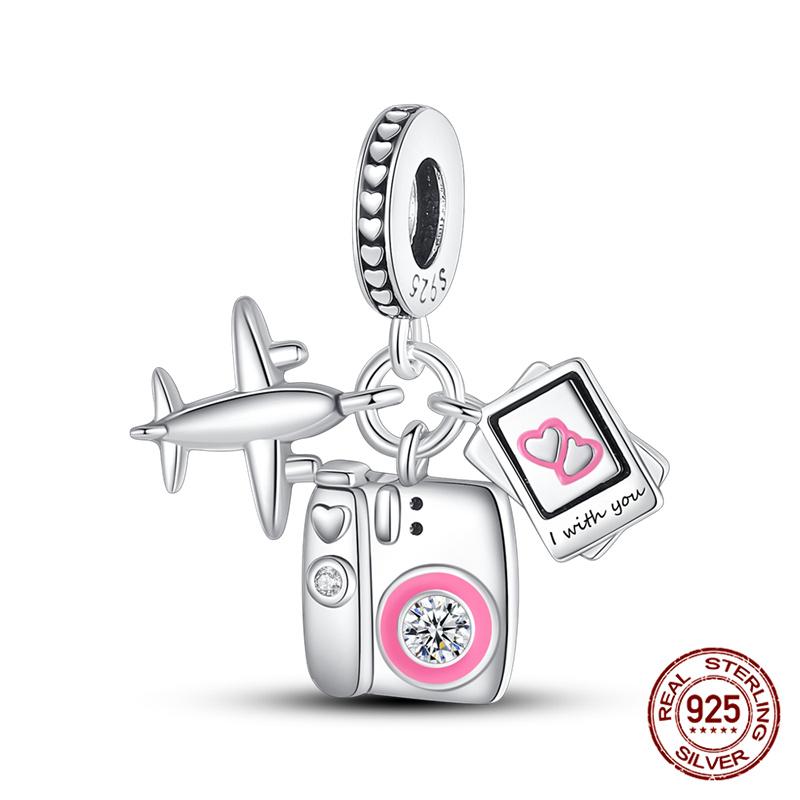 Authentic Original 100% Copper Metal Luggage Airplane Passport Summer Travel Charm Bead Components Compatible With Authentic Original Bracelet High