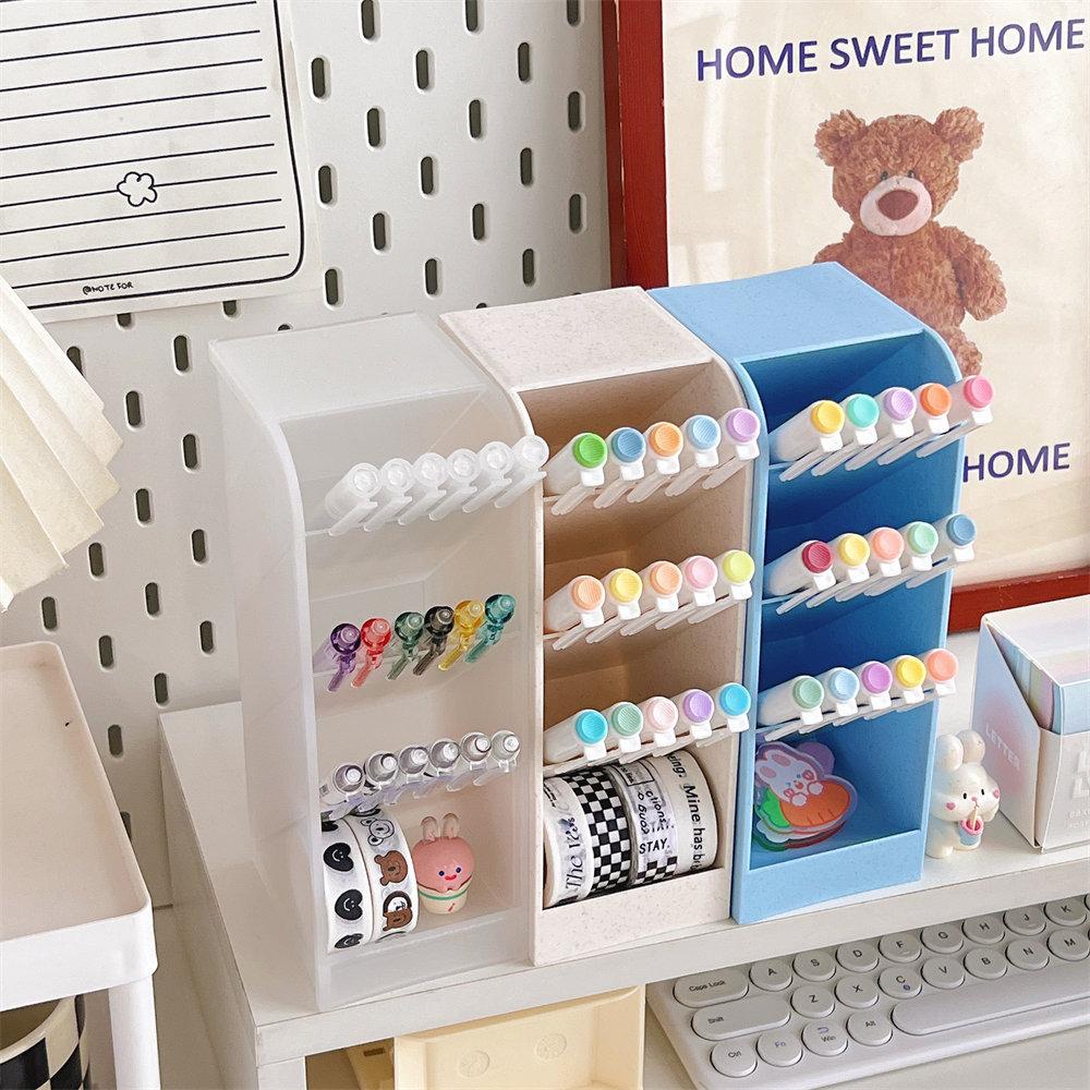 Macaron Color 4 Grid Oblique Insertion Desktop Organizer Pen Holder Pencil Makeup Brush Storage Box School Stationery Quality