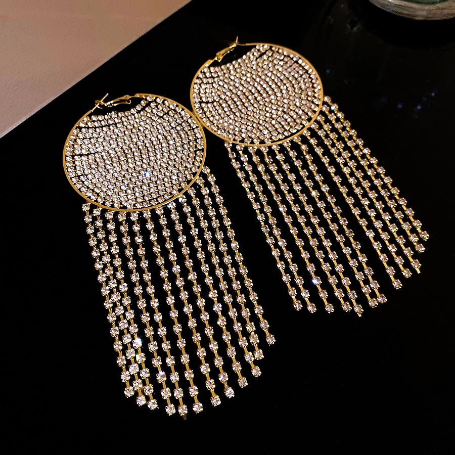 

New silver needle diamond round fringed earrings simple, fashionable and exquisite earrings light luxury high-end earrings women