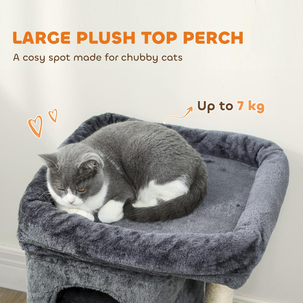 66 Cm Small Cat Tree For Large Cats Cat Tower W Large Top Perch 2 Condos Sisal Scratching Post Toy Ball Dark Grey