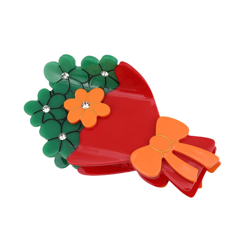 Elegant Flower Hair Clip Vintage Rhinestone Crab Clip Acetate Bouquet Hair Claw  Holiday