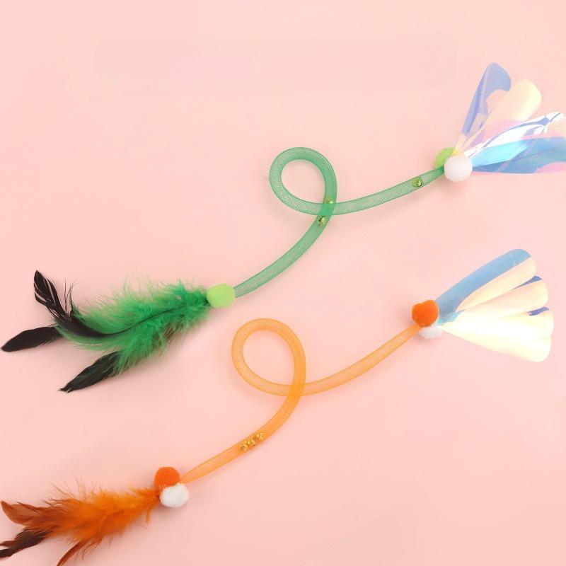2pcs Feather Stick Cat Toys Interactive Elastic Net Toys for Cats Teasing Self-hi Feather Cats Toy Kitten Teaser Pet Supplies