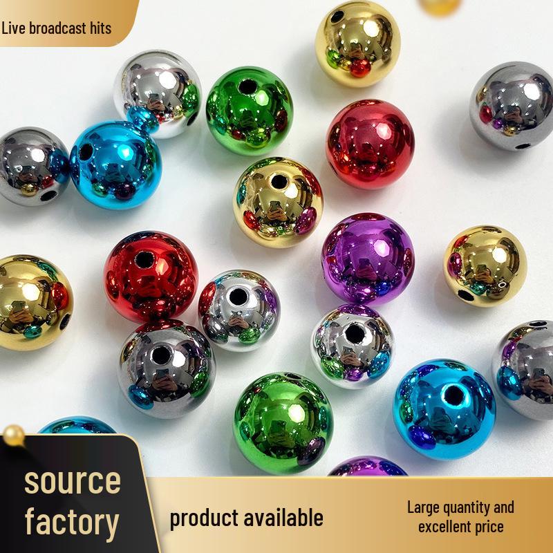 Gold & Silver Electroplated Acrylic Beads - Non-Fading Round Plastic Beads for DIY Jewelry Accessories.