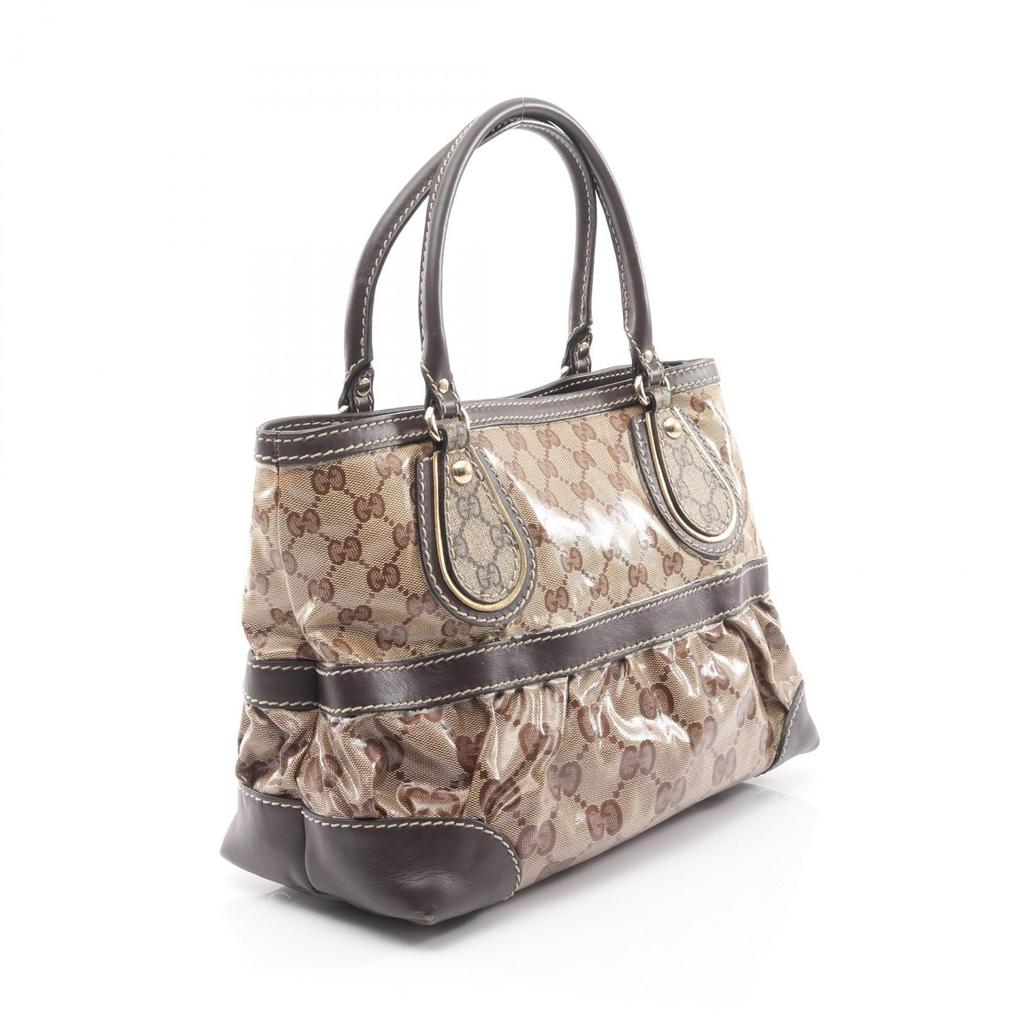 Used GUCCI GG Crystal Tote Bag 223964 PVC Coated Canvas Leather Beige Brown Used Women