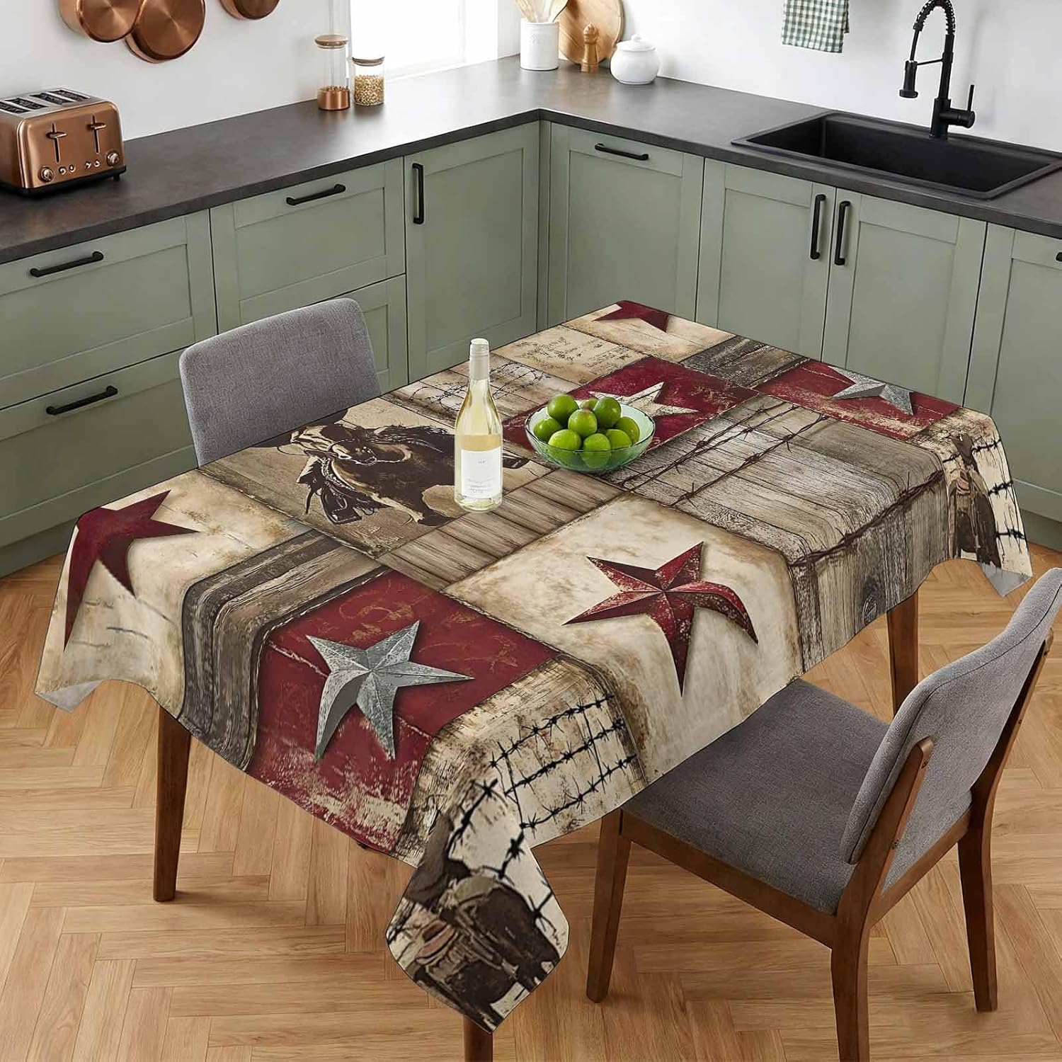 Vintage Texas Western Country Ster Tafelkleed voor Tafeldecoratie Cowboy Paard Houten Plank Bedrukt Tafelkleed Vakantiefeest Decoratie 90x140cm
