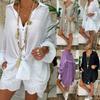 Camicetta Lunga Casual Larga a Manica Lunga con Bottoni in Cotone e Lino Monocolore da Donna Top Cardigan Outfit